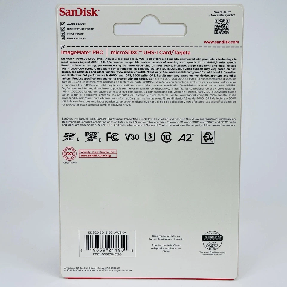 SanDisk SDSQXBD-512G-AW6KA 512GB ImageMate Pro microSDXC UHS-1 Memory Card - Image 2 of 4