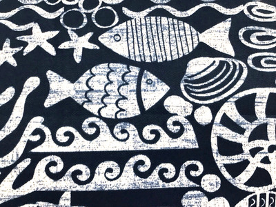Coastal Navy Outdoor Fabric Fish Shell Starfish Ocean Beach Patio 4 Yard Lot