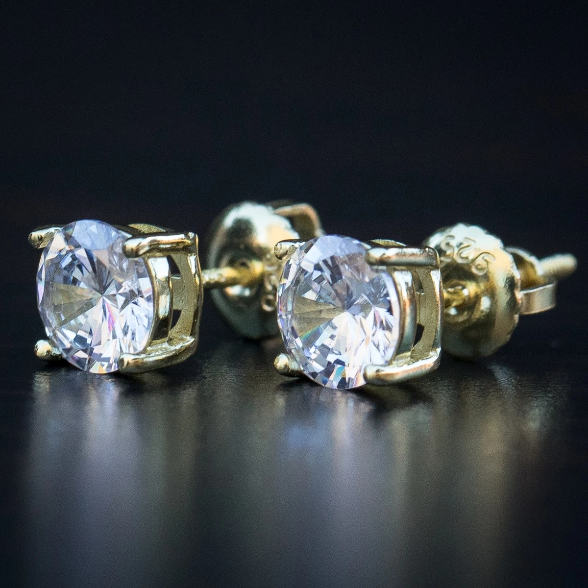 14K Gold Plated Mens Hip Hop Round Cut 5A Quality CZ Stud Screw