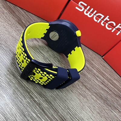 NEW✓ Swatch Big Bold BBNEON Navy Blue Neon Yellow Men's