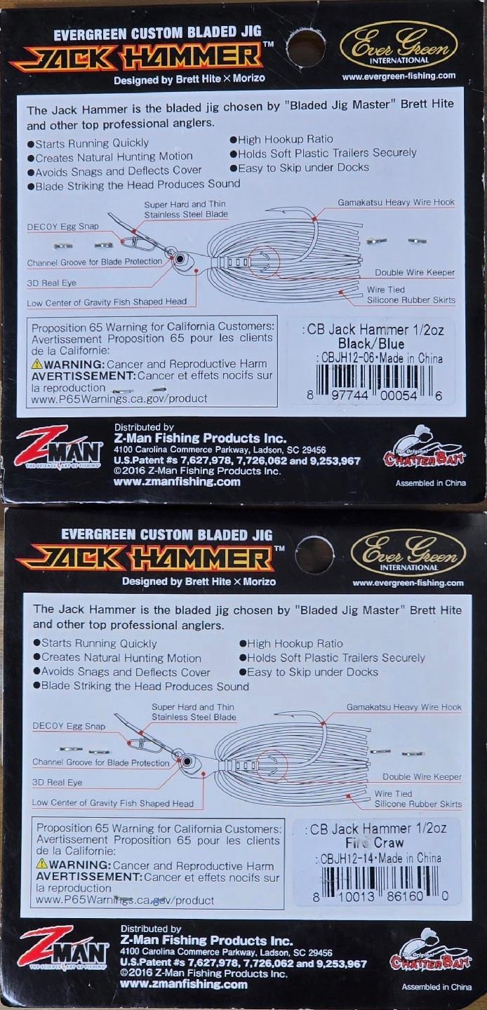 (Ct of 2) Z-Man Evergreen Chatterbait Jack Hammer 1/2 oz Evergreen Custom Blade! - Image 4