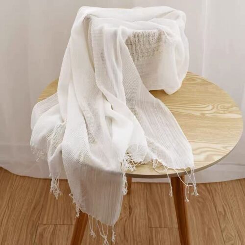 Pure White 100% Cotton Scarf Shawl Wrap Soft Lightweight Light Hollow Out For... - Picture 2 of 8