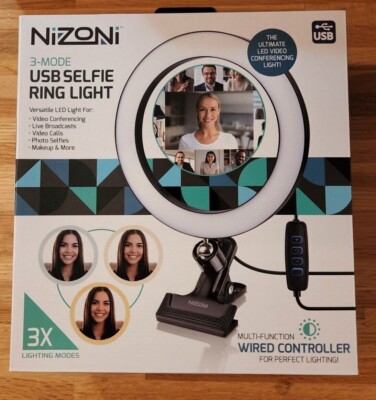 SELFIE RING LIGHT. Nizoni 3 Mode Usb.New In Box.Wired Control.Video Call/ Makeup