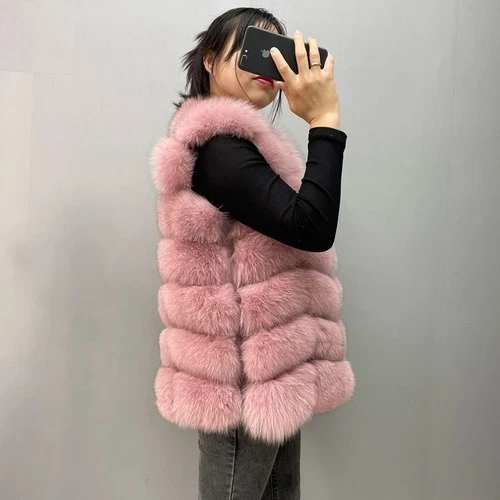 Mujeres Abrigo de Piel Real Chaleco Grueso Alta Calidad Esponjoso Cuello en O Chaqueta de Piel Talla Grande Foto 4 de 4