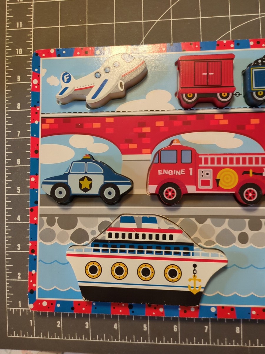Used wood puzzle Vintage Early Learning Melissa Doug Vehicles Fire