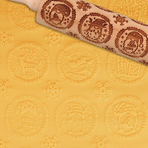 Nativity and Gnome Embossed Dough & Cookie Rollers Engraved Wooden Rolling Pin - Picture 6 of 14