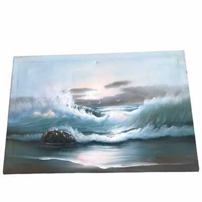 Oil canvas Large Landscape Ocean Waive Sigal Painting Signed 36  x 25 