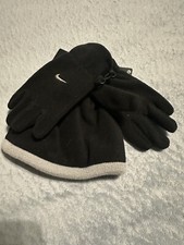 NEW Nike Kid's Knit 2-Piece Beanie Hat Gloves Set Snow Cap Size Youth 4-7 Black