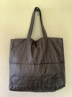 Calvin Klein Black Puffy Tote Bag Quilted Large Magnetic Closure - Main Image