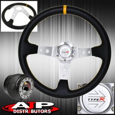 For 94-01 Integra Deep Dish Black Steering Wheel Silver Center Yellow Stitching