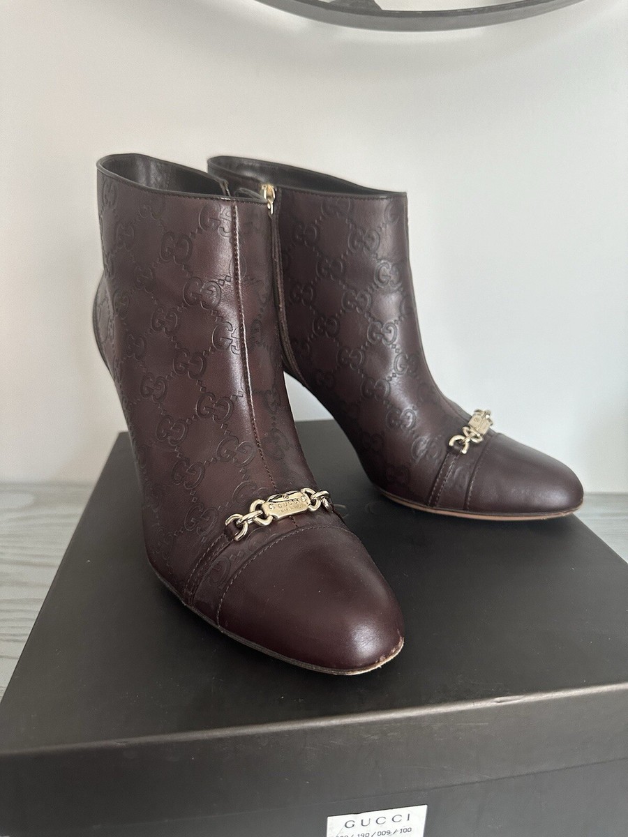 Gucci Margaux Guccissima Chocolate Ankle Booties Size 10. | eBay