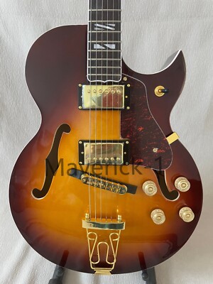 Super 400 CES Custom Jazz F-Hole Full Hollow Electric Guitar Yellow-Brown