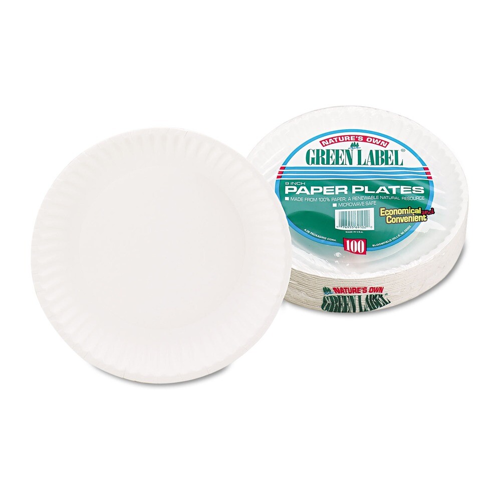 AJM Packaging Corporation PP9GREWHPK 9" dia Paper Plates - White (100/PK) New