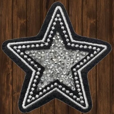Crushed Crystal Star, Embroidered Patch, Black White & Silver  - Iron On