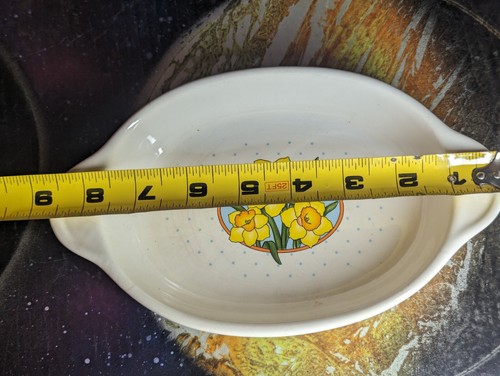 Vintage 9" Yellow Au Gratin Baking Dish Mt Clemens Pottery Flowers Made In Japan - Picture 6 of 11