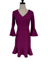 Trina Turk Purple Bell Sleeve Ruffle Hem Dress 2 XS