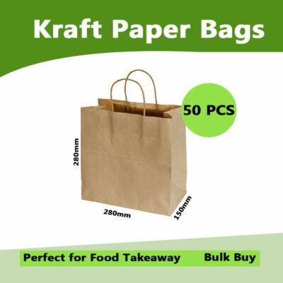 50 Pieces Bulk Kraft Paper Bags Gift Shopping Carry Craft Brown