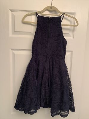 Trixxi Juniors Navy Dress W Detailed Overlay & Rhinestone