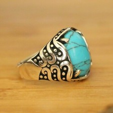 Turquoise Stone Men's Rings, 925 Sterling Silver Turkish Men  s Rings