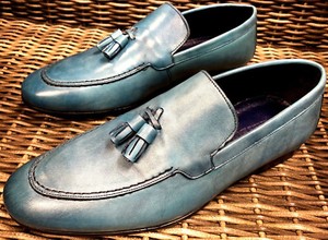 Turquoise Bleu Clair Sans Chaussettes Mocassin Cuir Chaussures Homme 40 |  eBay