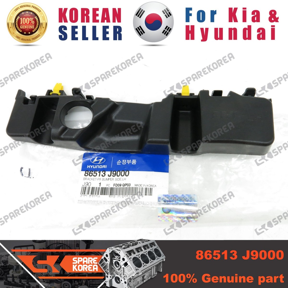 Genuine/OEM 86513J9000 BRACKET-FR BUMPER SIDE,LH for Hyundai