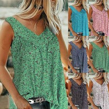 Blouse Shirt Tee Womens Floral Vest Tops Sleeveless Plus Size Casual Baggy Tank