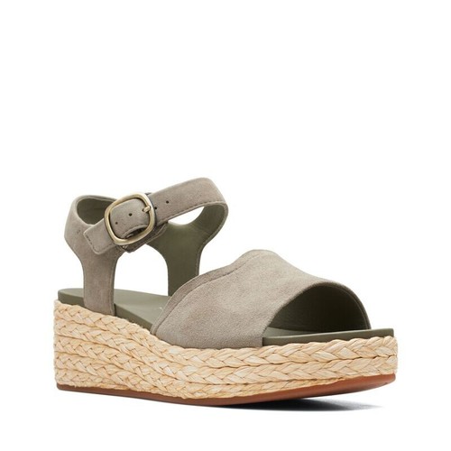 Clarks Kimmei Way olivfarbene Damen-Plateausandalen Wildleder Keilabsatz UK 6,5 D EU 40 - Bild 2 von 7