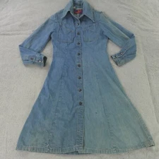 Vintage Landlubber Dress Womens 9 Denim Snap Front 70s Western Americana