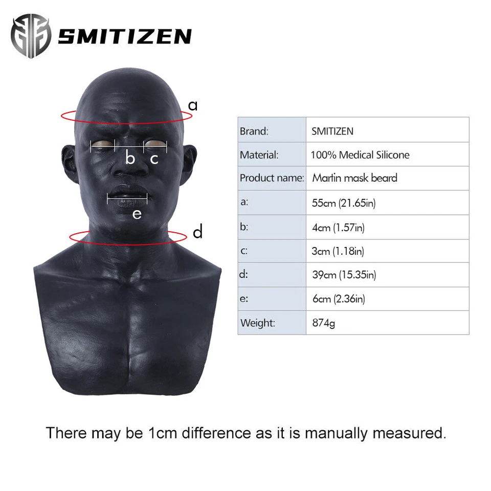 Máscara de silicona realista negra SMITIZEN Disfraz masculino Prendas para la cabeza Juegos con disfraces Mascarada Foto 2 de 4