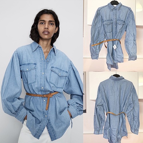 ZARA CAMICIA DENIM JEANS CINTURA TG M DONNA | eBay