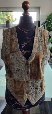 Weste Jeansweste Patchwork Häkel Graugrün Größe 40 ***sehr guter Zustand***