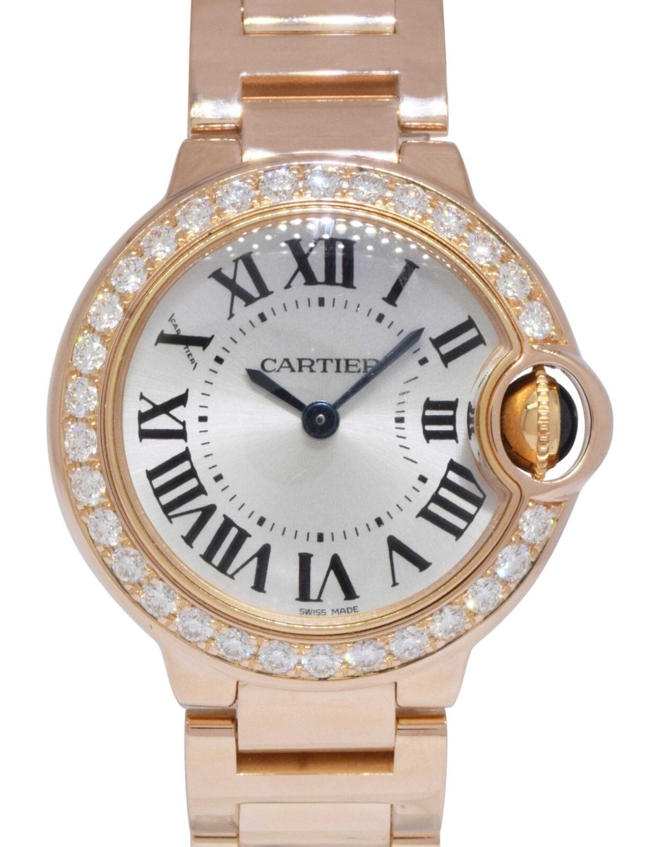 Cartier Ballon Bleu 28mm 18k Rose Gold Diamond Ladies Quartz Watch WJBB0015  3007