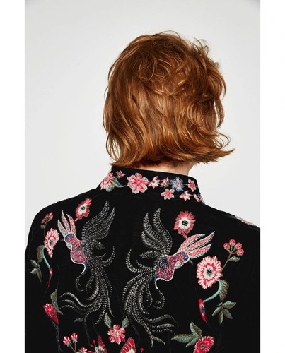 A856 ZARA VELVET BLAZER BLACK EMBROIDERED FLORAL KIMONO COAT JACKET MEDIUM - M - Picture 11 of 24