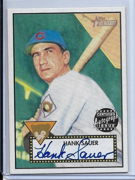 2001 TOPPS HERITAGE HANK SAUER AUTOGRAPH AUTO CHICAGO CUBS D-2001