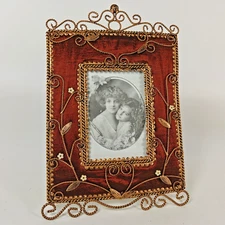 Bronze Metal Brown Velvet Fabric Pearl Picture Frame 4x6 Photo Victorian Style