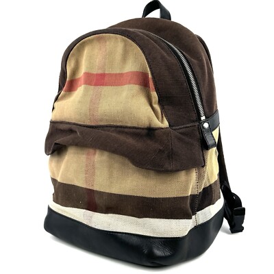 Burberry Backpack Mega Check Beige Canvas Authentic