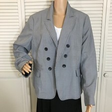 NWT Le Suit Gray Glen Plaid Notch Lapel Long Sleeves Fully Lined Blazer Size 18