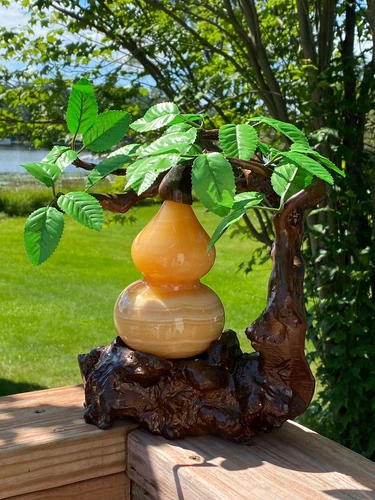 Natural Calcite stone hand carved Gourd Tree,Fengshui symbol bring Luck,5lbs - product listing photo