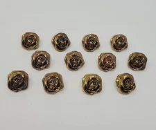 12 pcs Antique Gold Rose Head Molded Plastic Craft Sewing Shank Buttons VTG