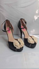 Betsey Johnson  Oli  Black Satin Polka-dot Open toe High-heel Shoes Size 8M