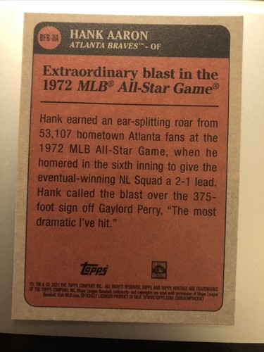 Hank Aaron 2021 Topps Heritage Baseball Flashbacks BFB-HA Braves - Bild 2 von 2