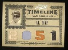 2005 Playoff Prime Cuts Timeline Baseball #T-26 Ivan Rodriguez Quad Relic /50