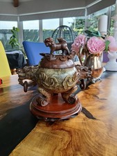 Chinese Soapstone Incense Burner Foo Dog Lid Censer Carved Figure