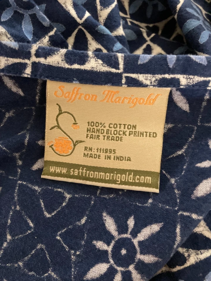 Fundas de almohada de caléndula azafrán 3 piezas azul batik estampado a mano algodón de comercio justo Foto 4 de 4