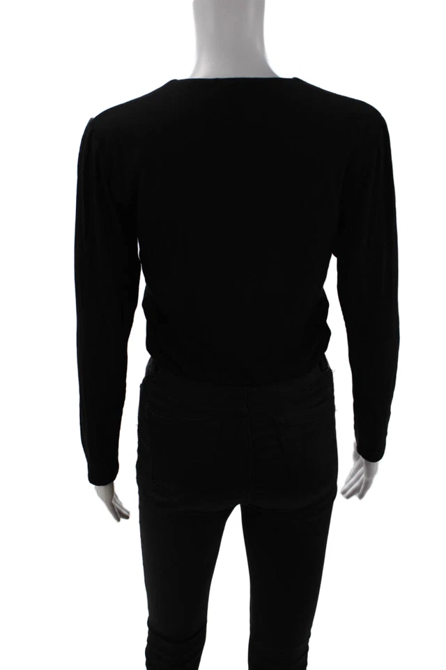 LNA Womens Ribbed Long Sleeve Hook + Eye Closure Crop Top Black Size S - Image 3 of 4