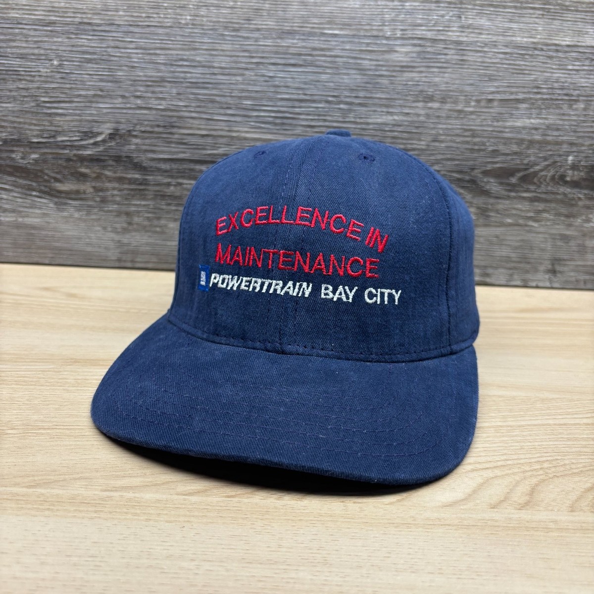 Vintage GM Powertrain Bay City Hat Cap Strap Back Blue Michigan General Motors View 3