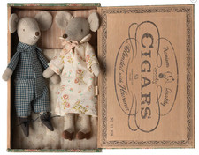 New Maileg Grandma Grandpa Mice in Cigar Box Mouse Doll Dollhouse Miniature