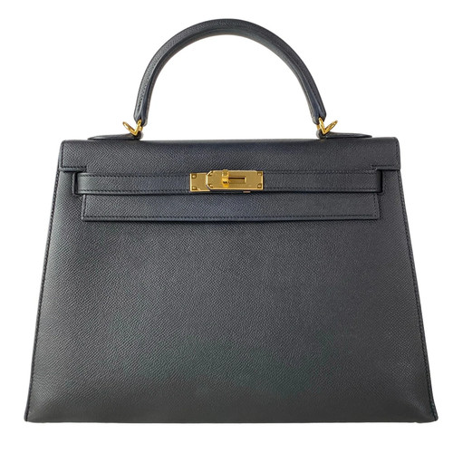 HERMES Kelly 32 Black Veau Epsom X Handbag