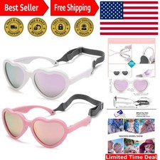 Toddler Polarized Heart Sunglasses with Adjustable Strap - Lightweight  Safe