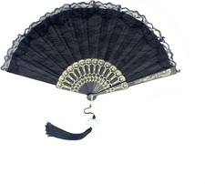 1920s Vintage Bridal Lace Fan, Foldable Floral Embroidery Hand Fan